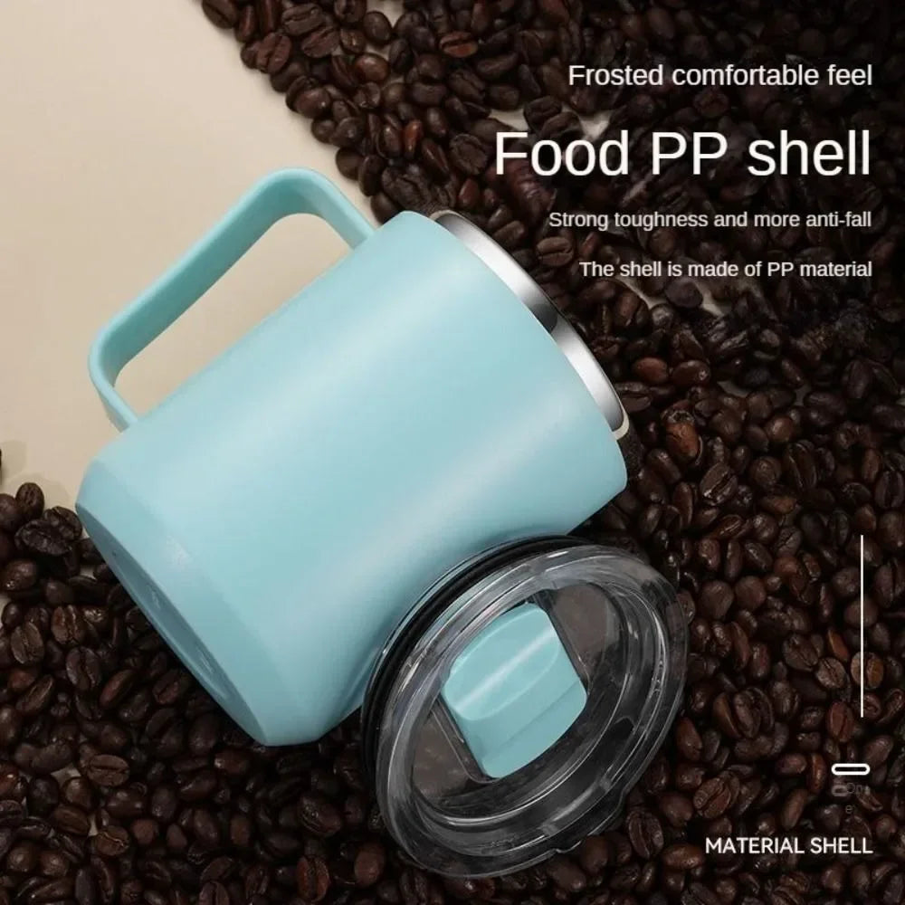 Coffee Cup Handle Lid Straw Insulated Vacuum Stainless Steel Double
