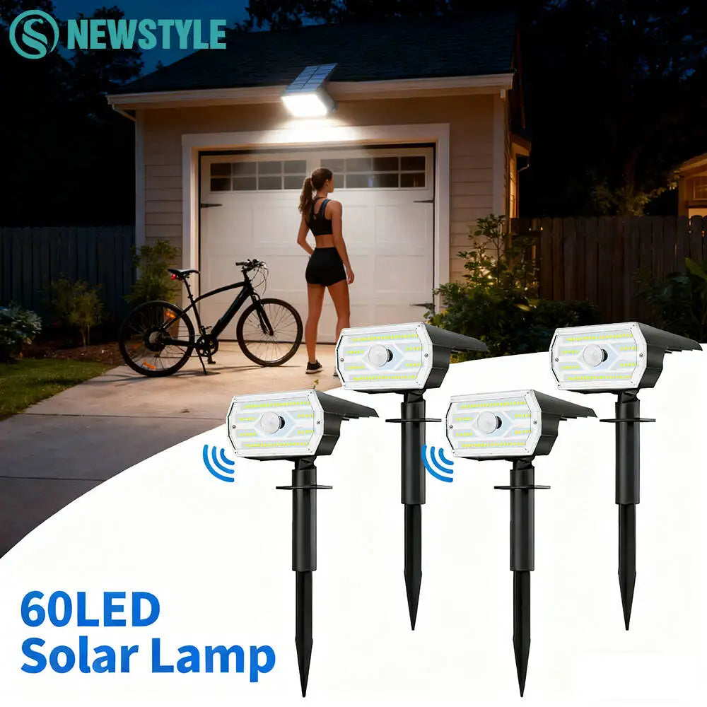 Solar Spot Lights Outdoor Motion Sensor 56/60LEDS Solar Landscape Spotlights 3 Modes Waterproof Wall Lamp Yard Driveway Walkway Zpaxo