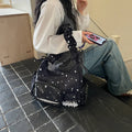 Women Canvas DIY Badge Crossbody Bag Zipper Cartoon Tote Handbag