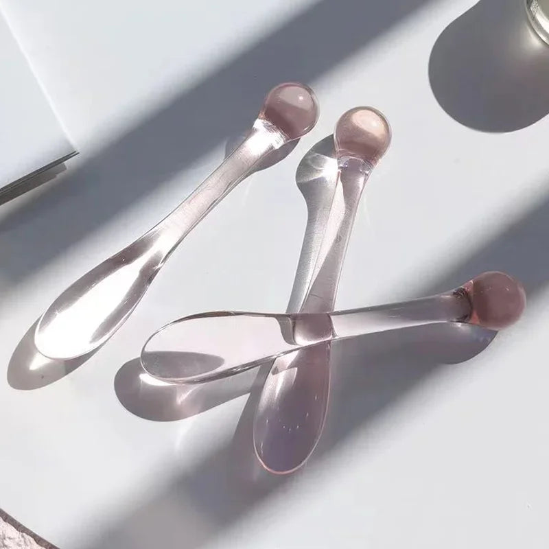 3PCS Eye Cream Applicator Spoon Roller Transparent Massage Stick Cosmetic Spatulas Wrinkle Facial Mask Skin Care Plastic Spoon Zpaxo 3PCS Pink