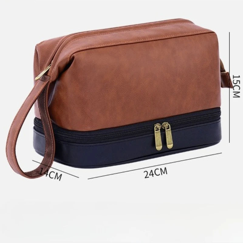 Hot Vintage Luxury Double-layer Men's Wash Bag, Portable and Large-capacity Handheld Cosmetic Storage Bag for Outdoor Use Zpaxo