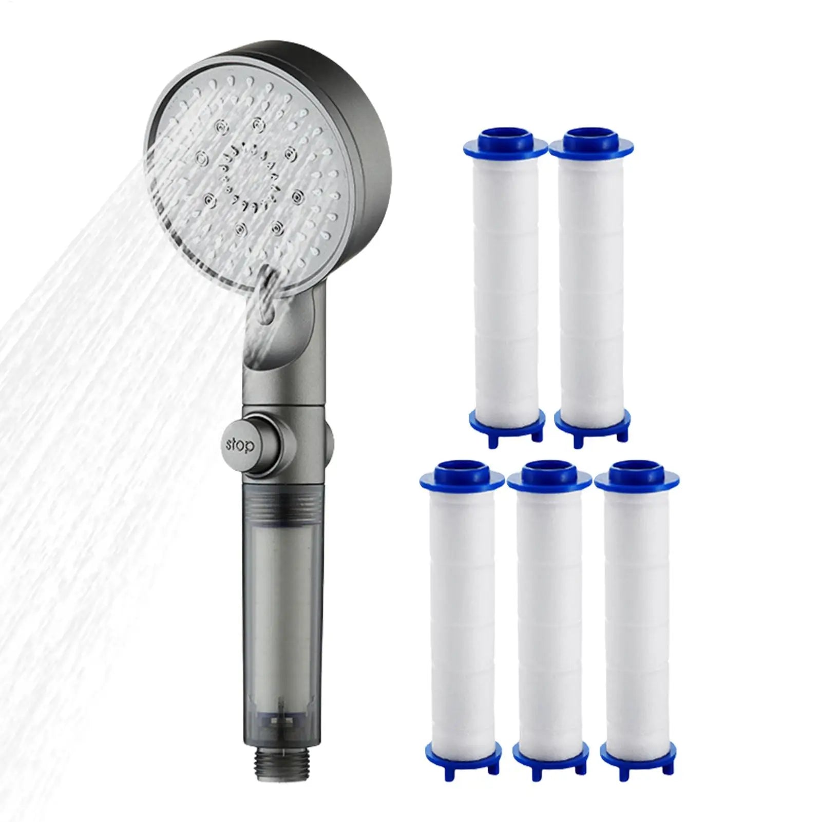5-Mode Filtered Shower Head Pressure Adjustable Sprayer 5 Filters