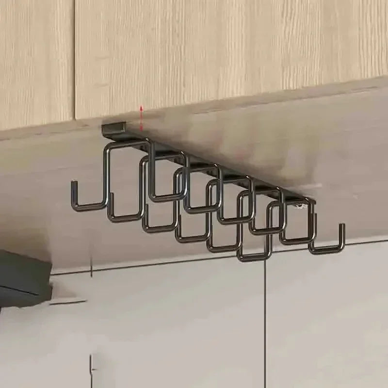 New Hole-free Kitchen Hook Rack Iron Double-row Hook Hanging Rod Kitchen Utensil Rack, Spoon and Shovel Rack Wall Hanging Zpaxo Black M