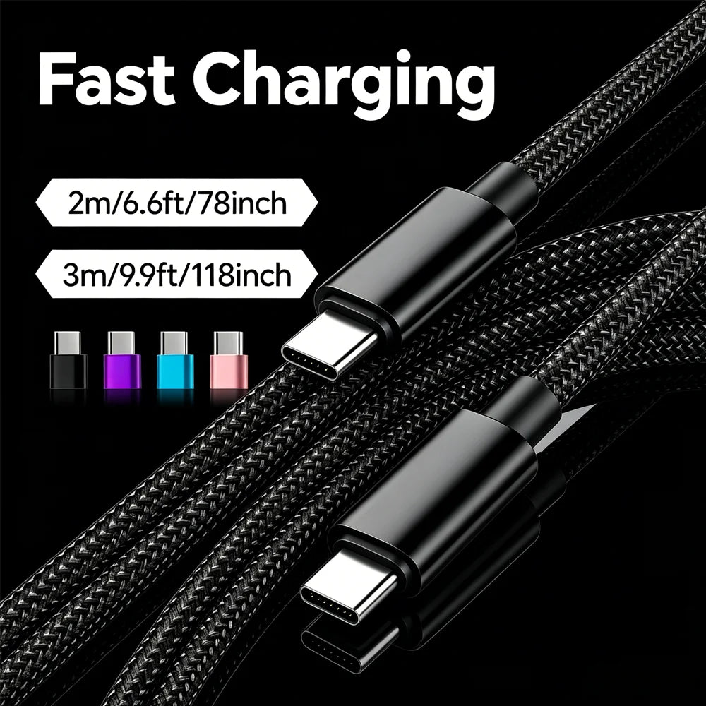 5A Fast Charging USB-C to C Nylon Cable 1m/2m/3m | 100W PD USB-C Charging Cable Zpaxo