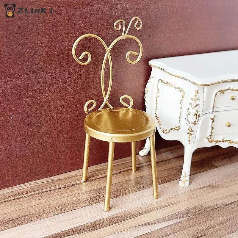 ▶1Pcs 1:12 Dollhouse Miniature Doll Accessories Iron Back Chair Furniture Home Model Decor Toy Doll House Accessories Zpaxo