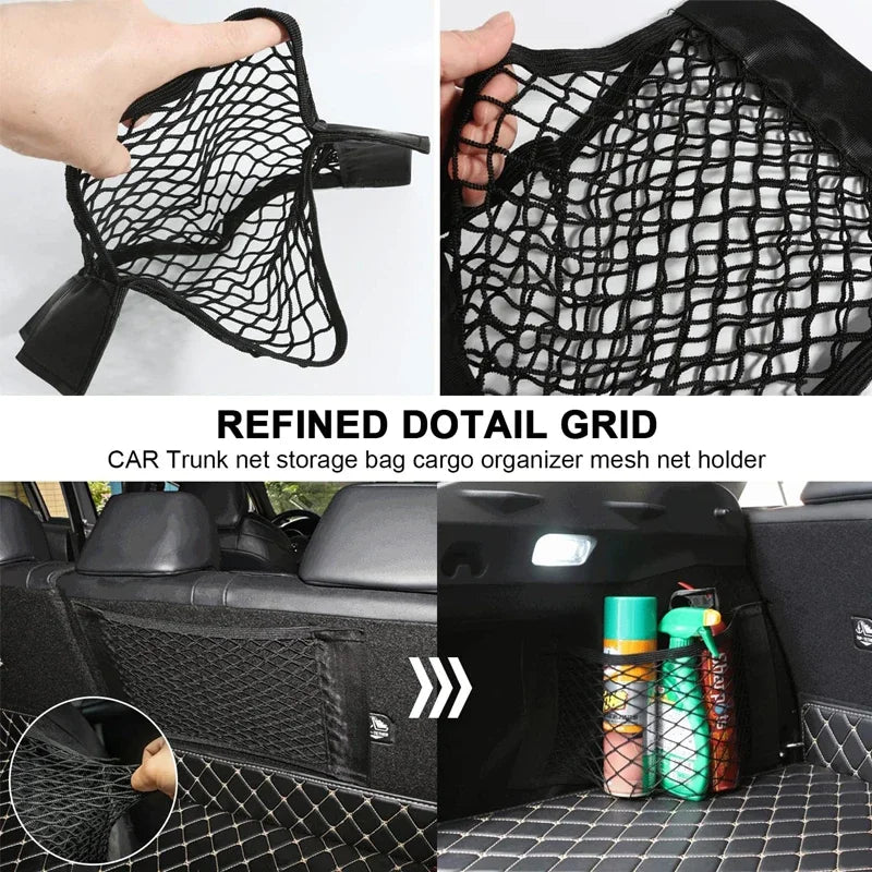 Car Trunk Mesh Storage Bag Elastic Fixing Strap Fire Extinguisher