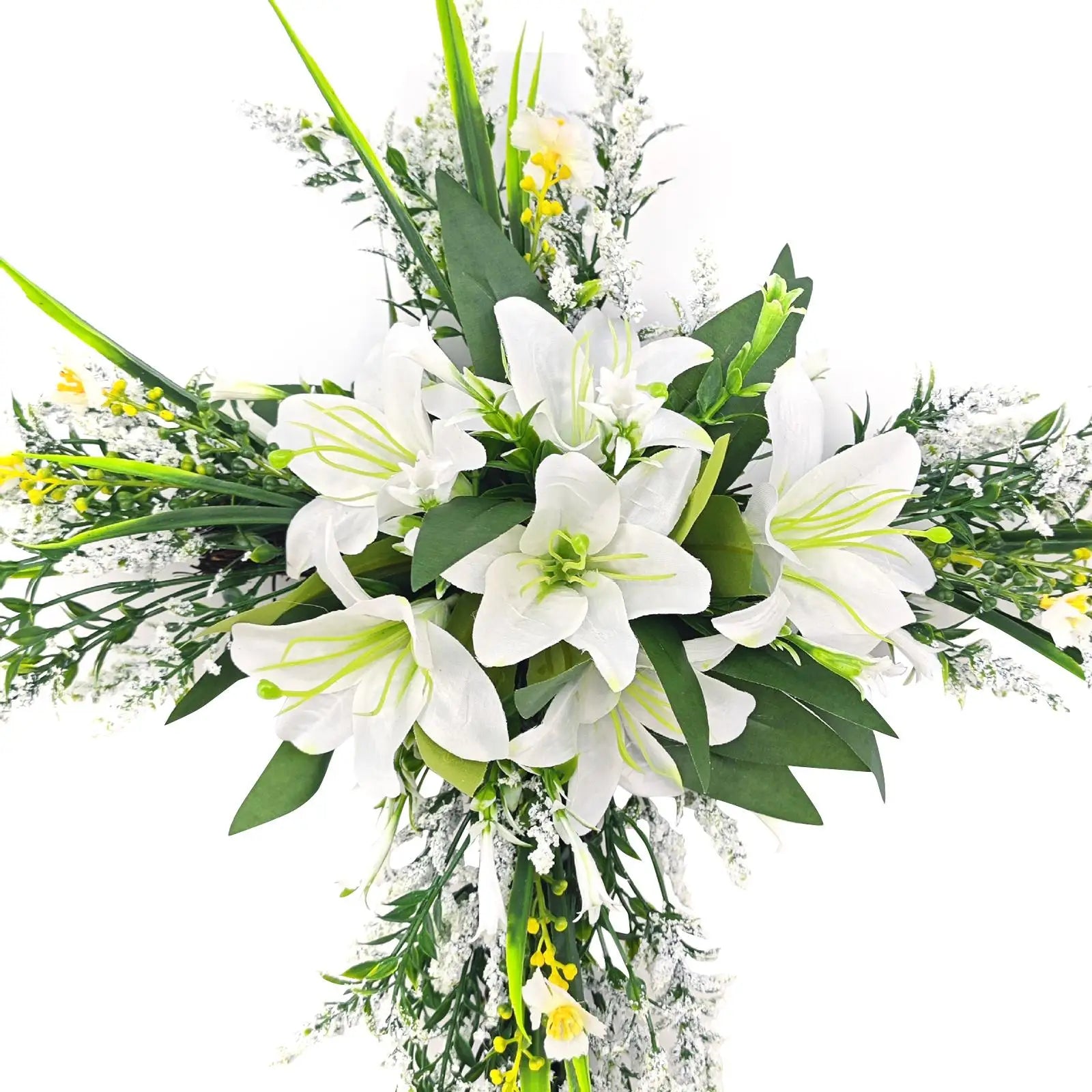 Easter Liliaceous Cross Wreath Garland Welcome Sign 20x15.7inch Artificial Flower for Indoor Outdoor Multipurpose Sturdy Zpaxo