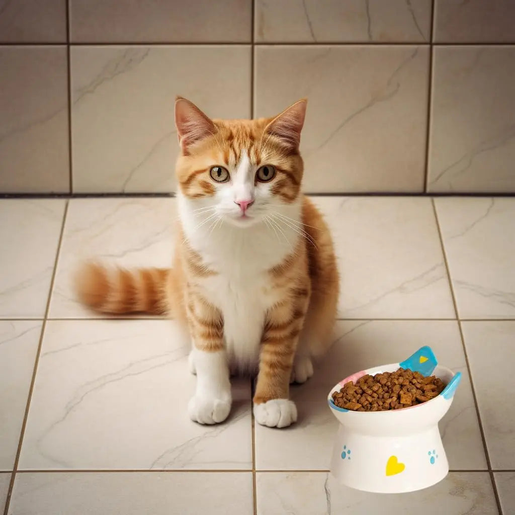 Cute Ceramic Raised Cat Bowls Elevated Design 15 Tilted Feederprotect