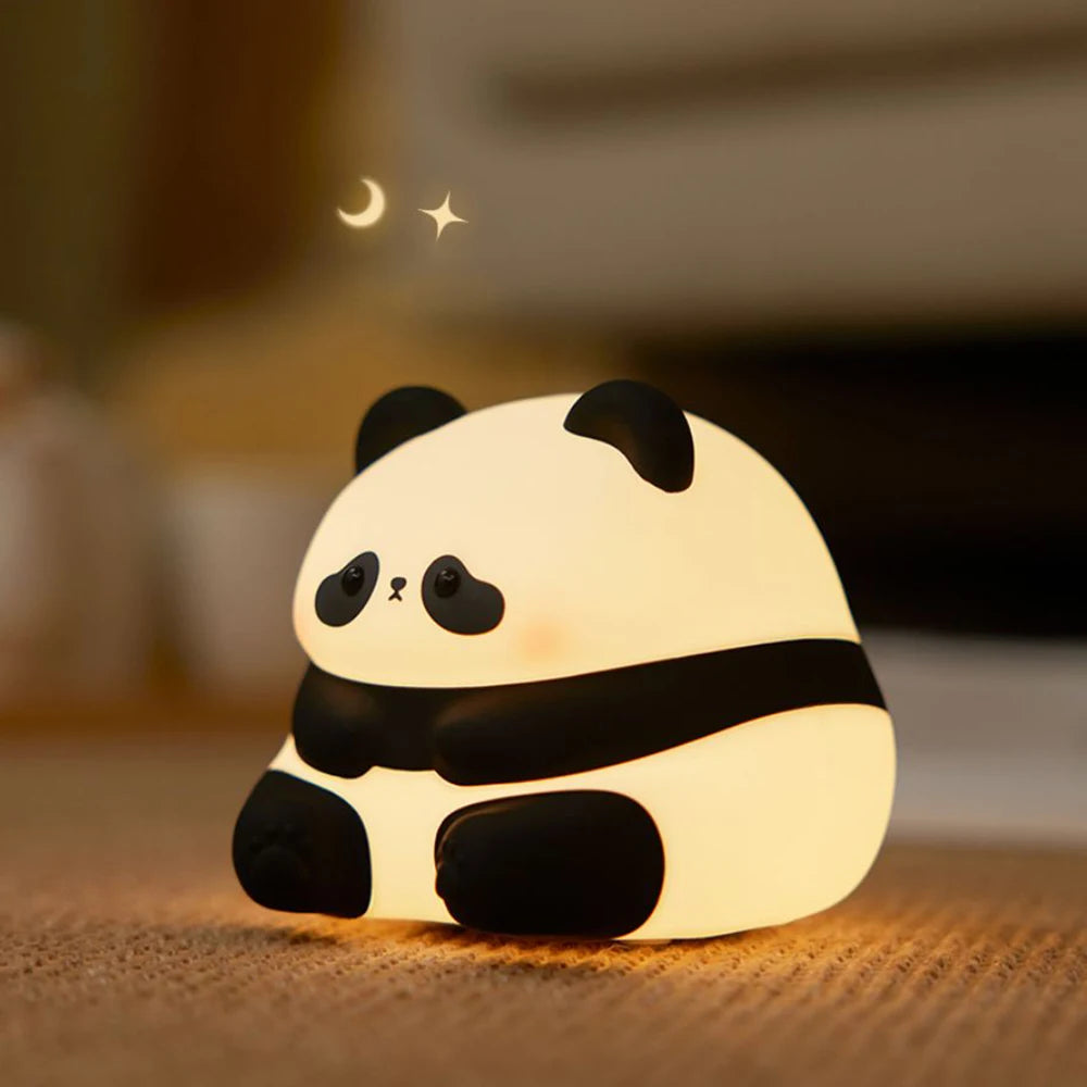 LED Night Lights Cute Sheep Panda Rabbit Silicone Lamp USB Rechargeable Timing Bedside Decor Kids Baby Nightlight Birthday Gift Zpaxo HuaHua Panda