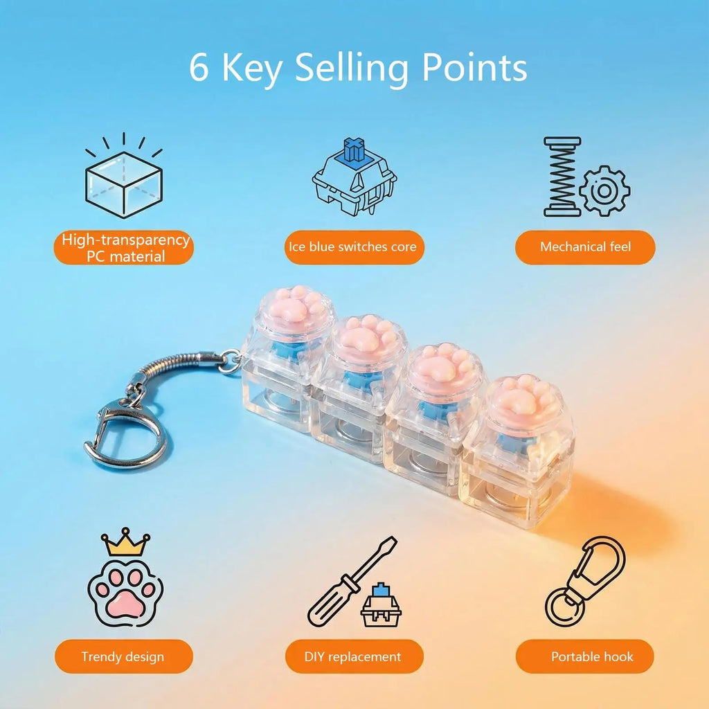 LED Keyboard Keychain Fidget Toy – Crystal Clicker Stress Relief Fidget Keychain Toy Zpaxo