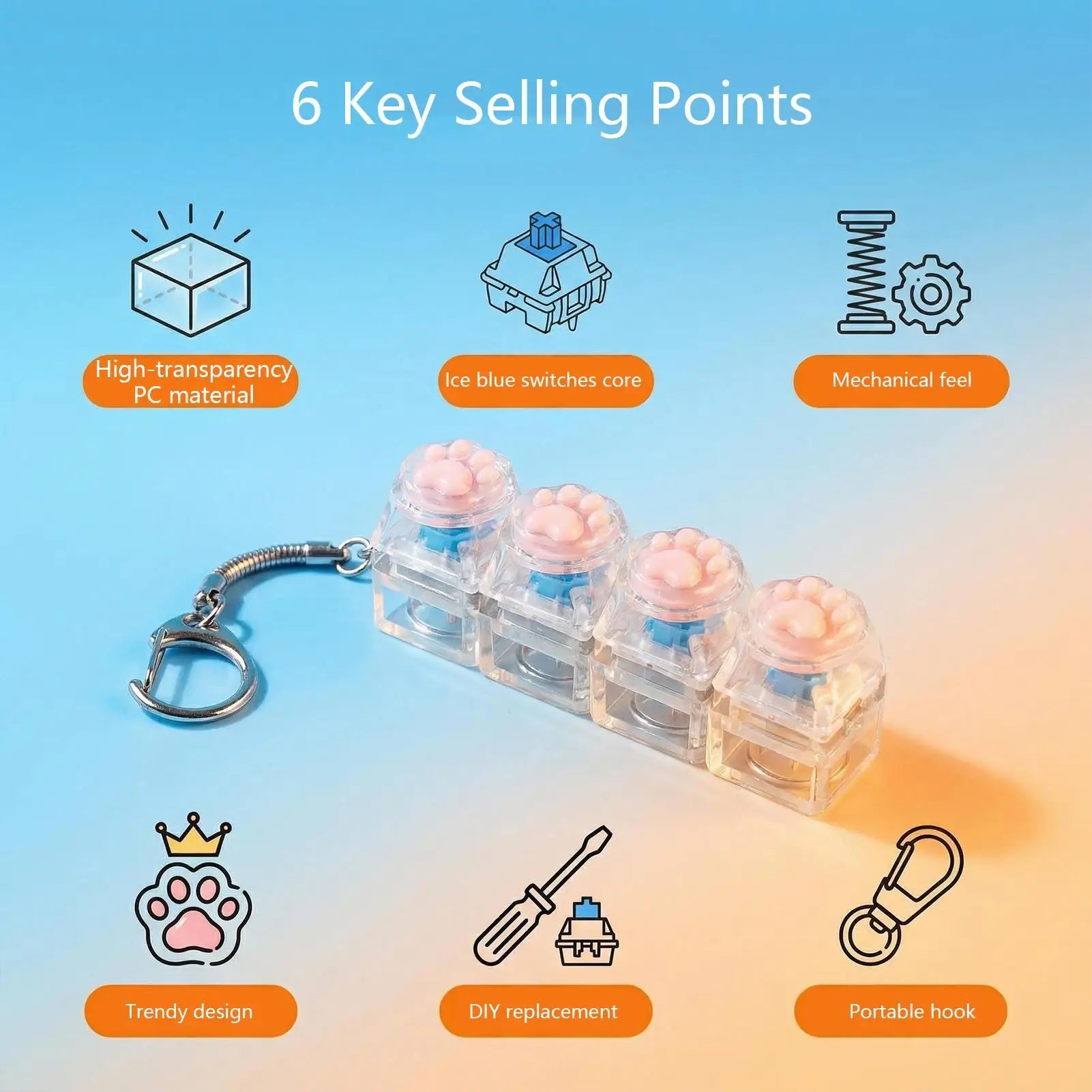 LED Keyboard Keychain Fidget Toy – Crystal Clicker Stress Relief Fidget Keychain Toy Zpaxo