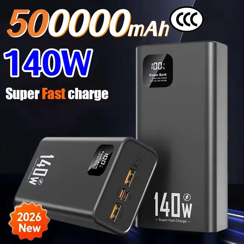 500000mAh High Capacity Power Bank 140W PD 22.5W Super Fast Charging Portable Battery Charger for iPhone 12-17 Samsung Zpaxo