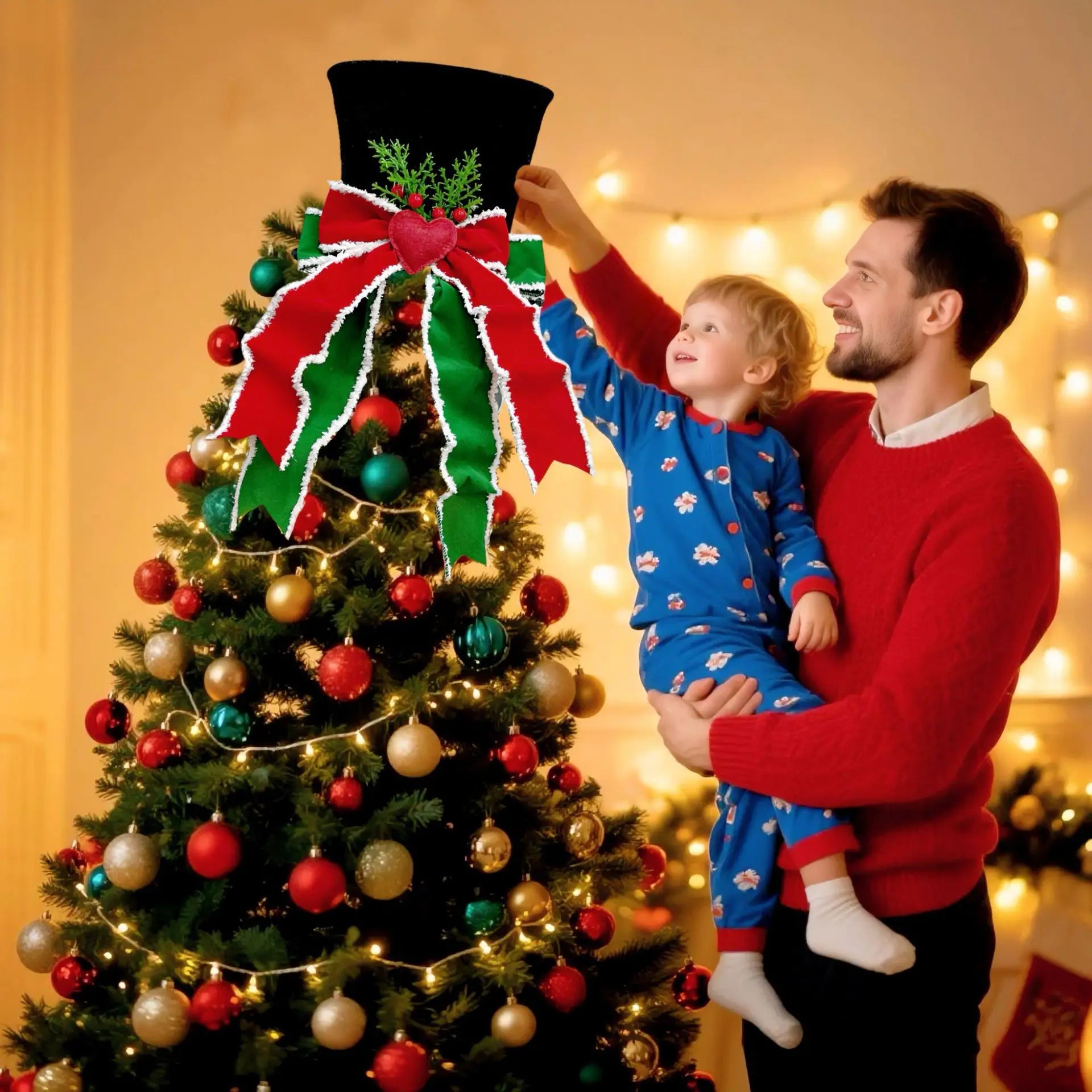 Christmas Tree Topper – Velvet Heart Bow Holiday Ornament