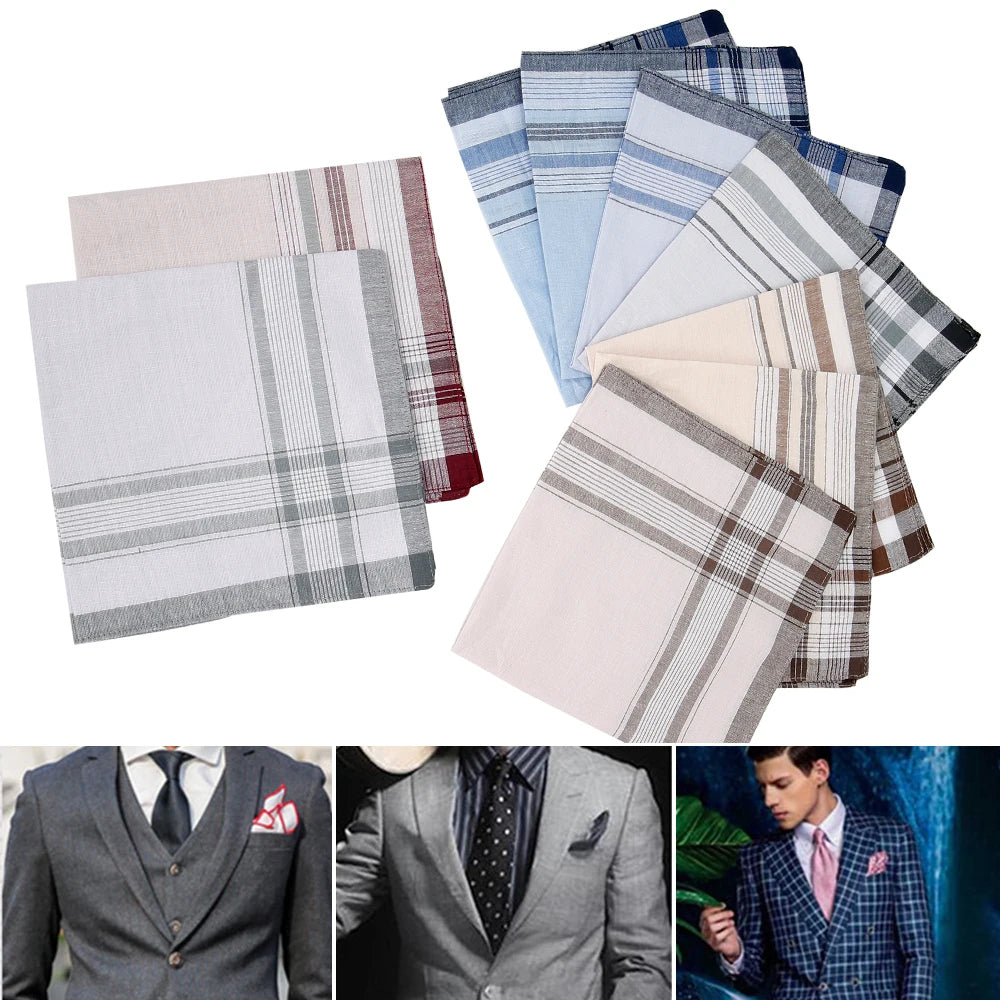 10Pcs Cotton Handkerchiefs Soft Stripe Checkered Pattern Pocket Square Hankies Gentleman for Men Cotton Wedding Suit Handkerchie Zpaxo