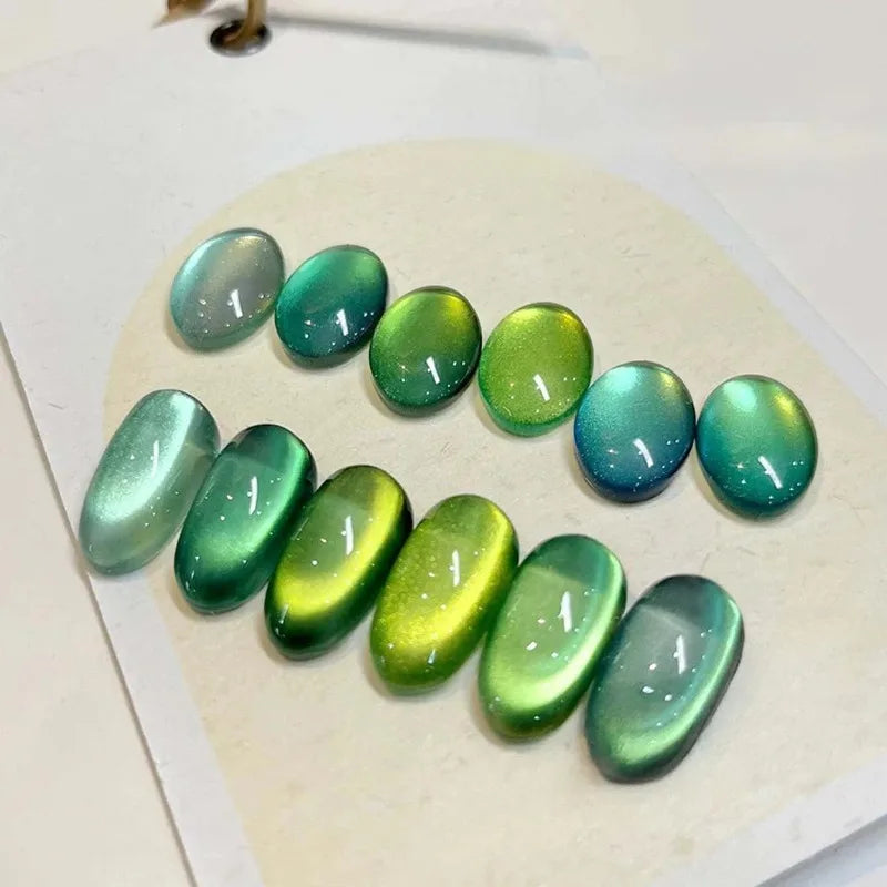 Glass Bead Cat Magnetic Gel Nail Polish Ice Green Blue Crystal