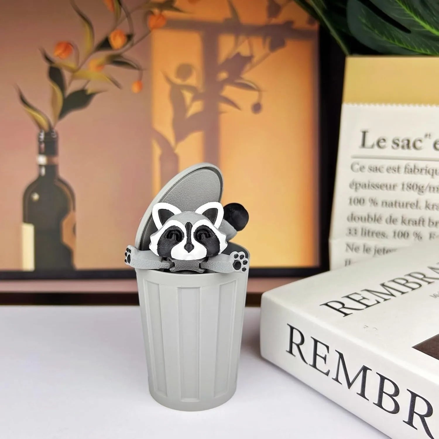 3D Printed Raccoon Animals Fidget Trashcan Home Office Decor Stocking