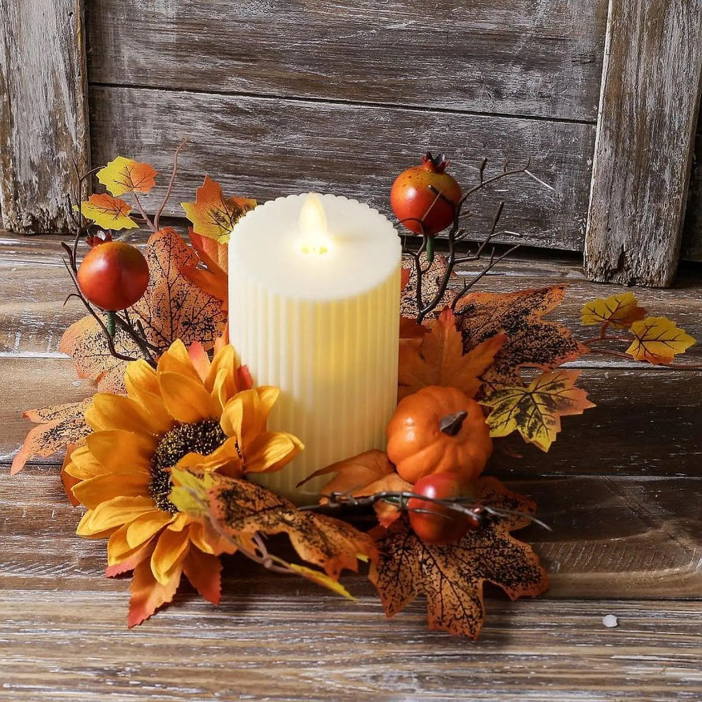 Candle Ring Artificial Wreath Home Decoration Autumn Wreath Harvest Wreath for Tabletop Holiday Thanksgiving Dining Room Home Zpaxo