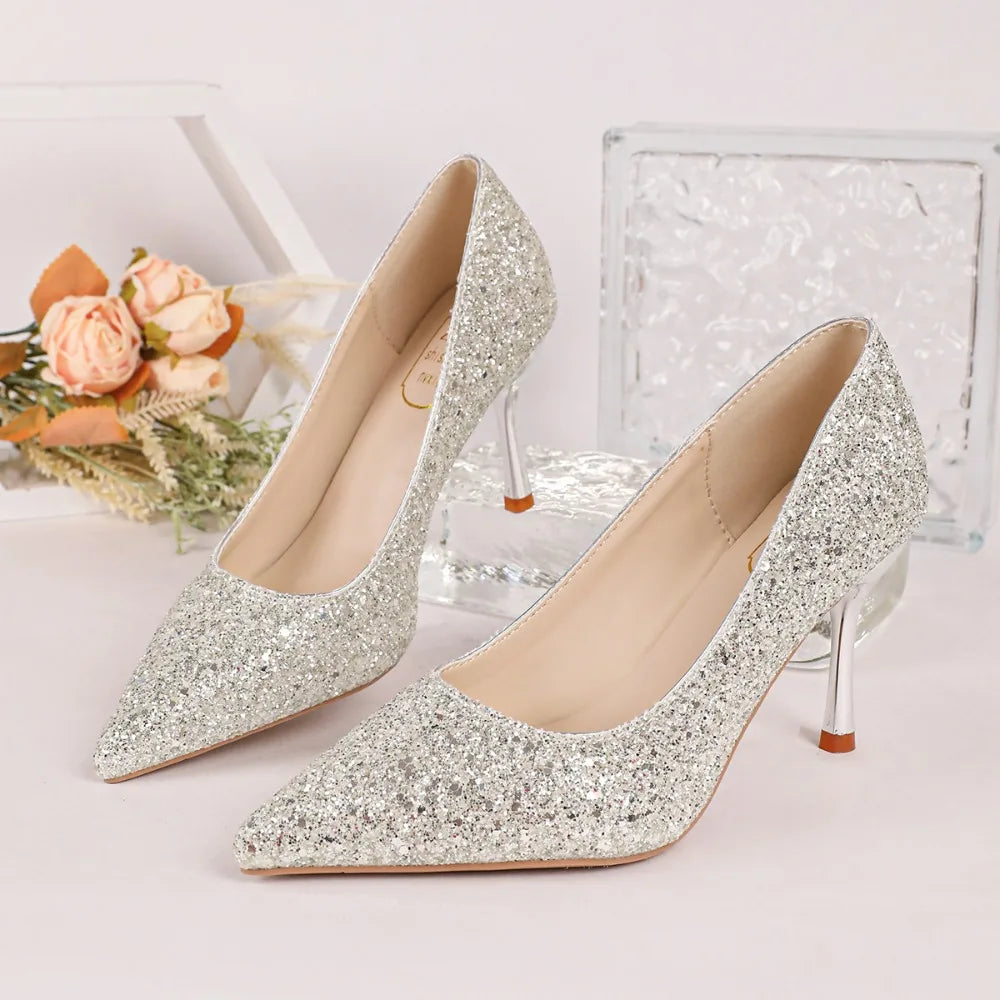 Women Fashion Rhinestone Pumps Shallow Mouth Office Work Wedding