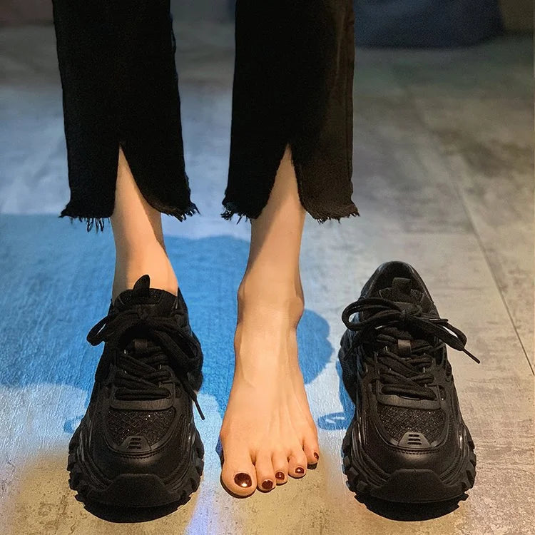 Fashion Platform Sneakers Women Lace Up Shoes Thick Sole Height