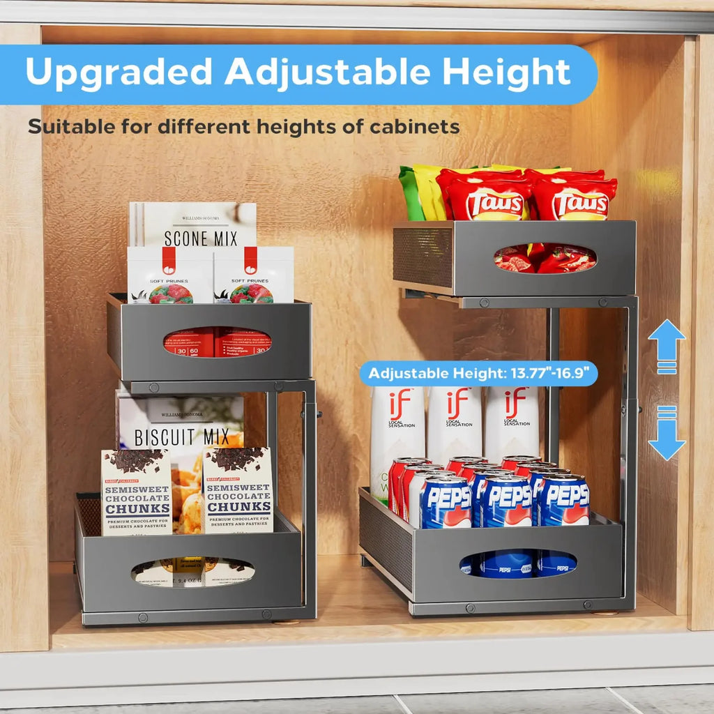 Under Sink Organizers and Storage, Adjustable 2 Tier Metal Pull out Cabinet Organizer for Bathroom, Kitchen, Pantry Zpaxo