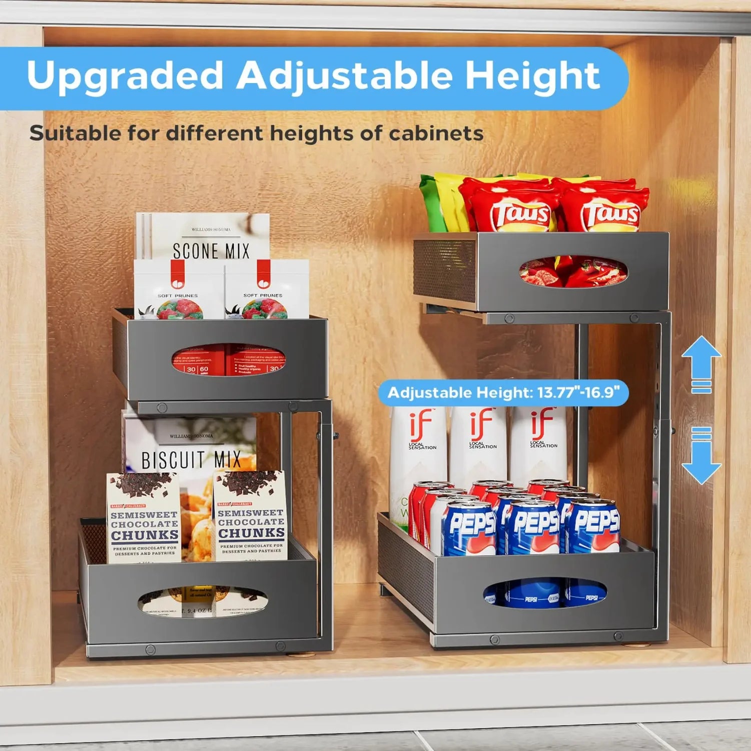 Under Sink Organizers and Storage, Adjustable 2 Tier Metal Pull out Cabinet Organizer for Bathroom, Kitchen, Pantry Zpaxo