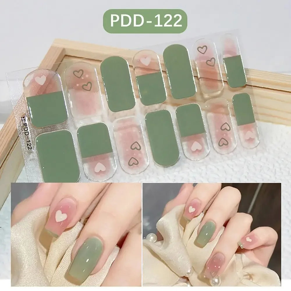 14Strips Gel Nail Stickers Full Cover Floristic Art Semi Cured Polish