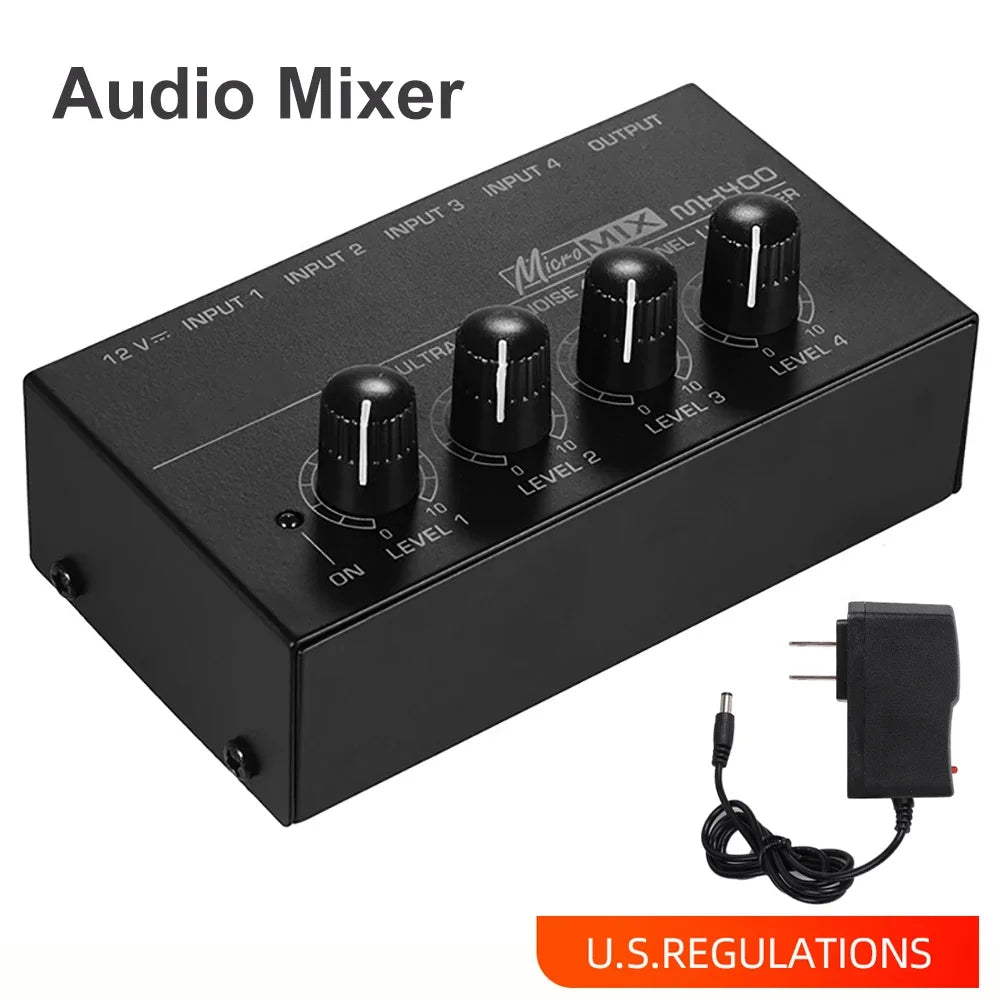 4 Channel Line Mixer Mini Sound DC 12V Easy Operation Audio Ultra Low Zpaxo Black US Plug