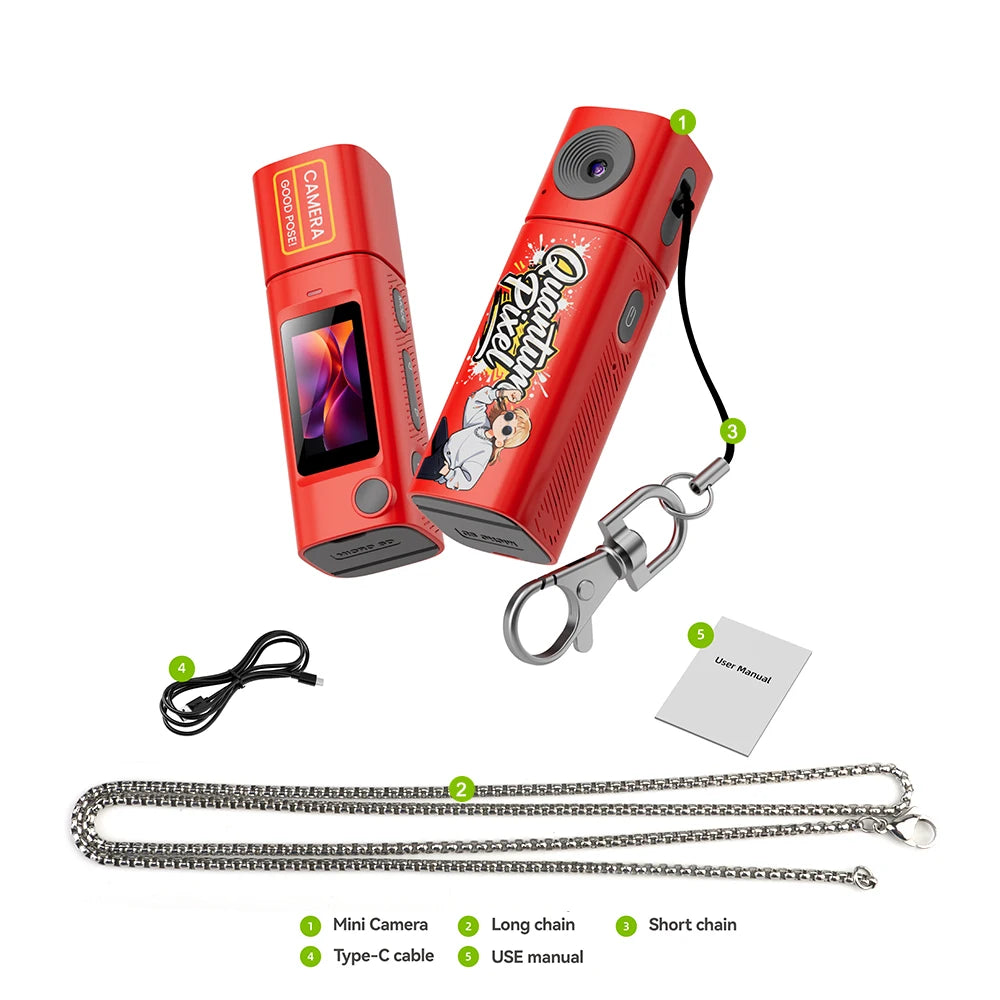 G10 2K HD Retro Mini Keychain Thumb Camera Recorder LCD Screen 230° Rotation Lens Portable Selfie Camera Mini Digital Vlog Camer Zpaxo G10 Red Camera Add 64G