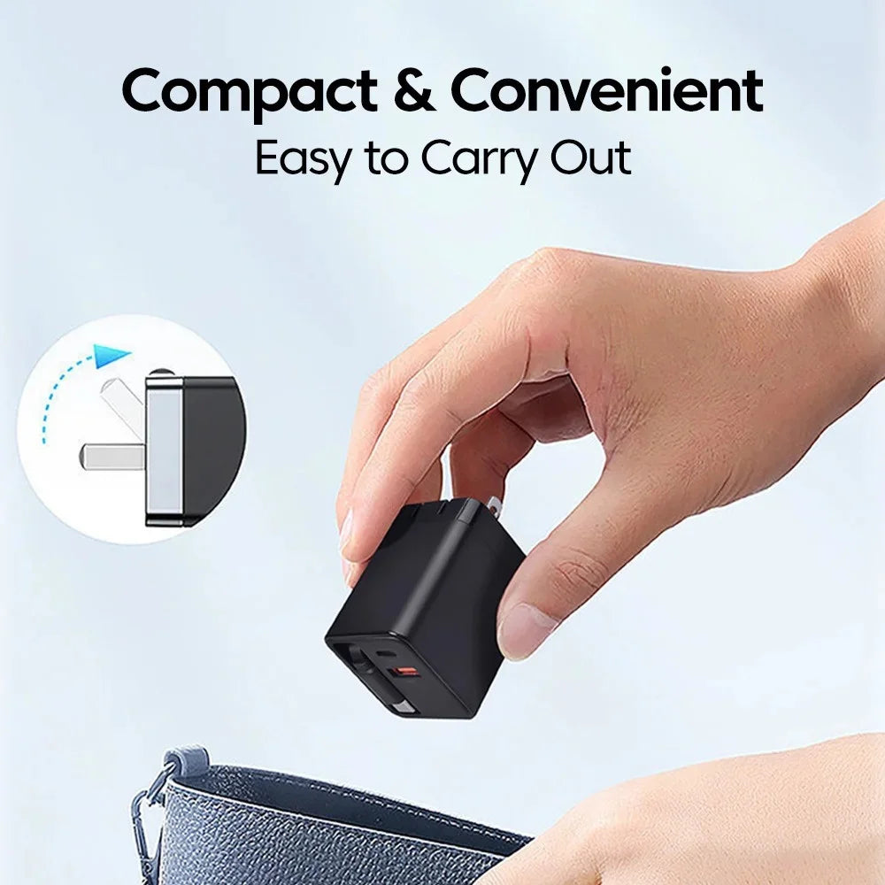 WALKESEN 80W GaN 3-in-1 Fast Charger with Retractable USB-C Cable GaN Fast Charger Zpaxo