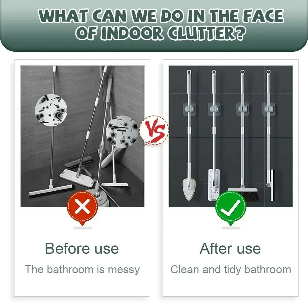 Mop Storage Rack Bathroom Suction Hanging Hook Pipe Traceless Clip Zpaxo