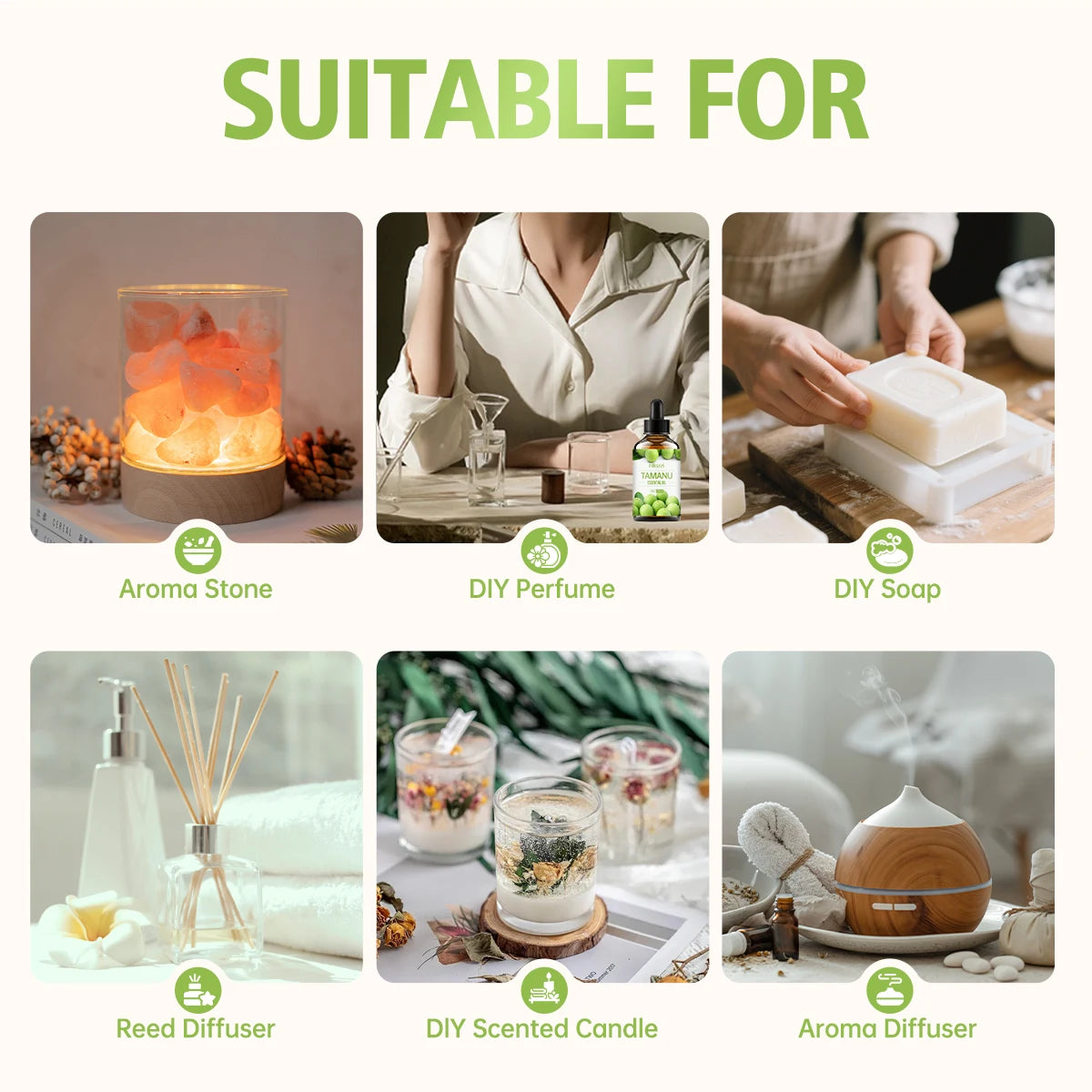 Tamanu essential oil, fruity aroma, is suitable for use in diffusers and humidifiers, and can also be used in body massage. Zpaxo