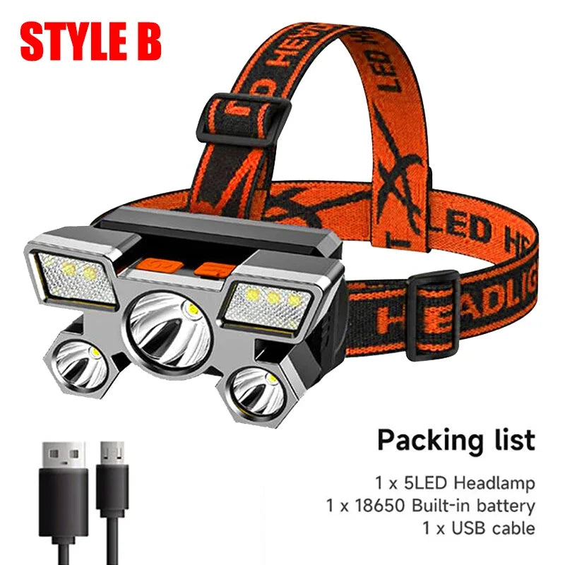 5 LED Rechargeable Headlamp – Camping, Fishing & Outdoor Use