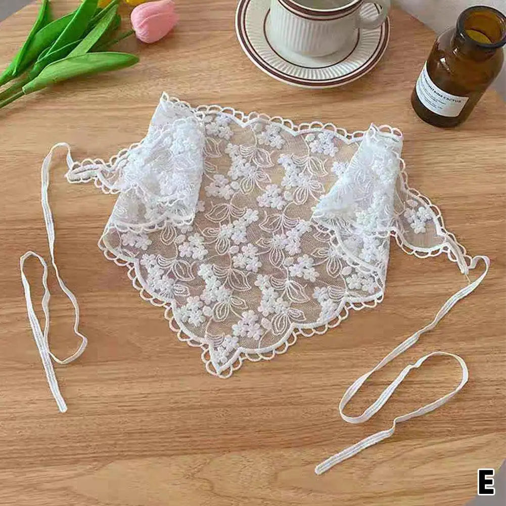 Retro Floral Lace Head Wrap Scarf | Women's Triangle Headscarf Lace Head Wrap Scarf Zpaxo E