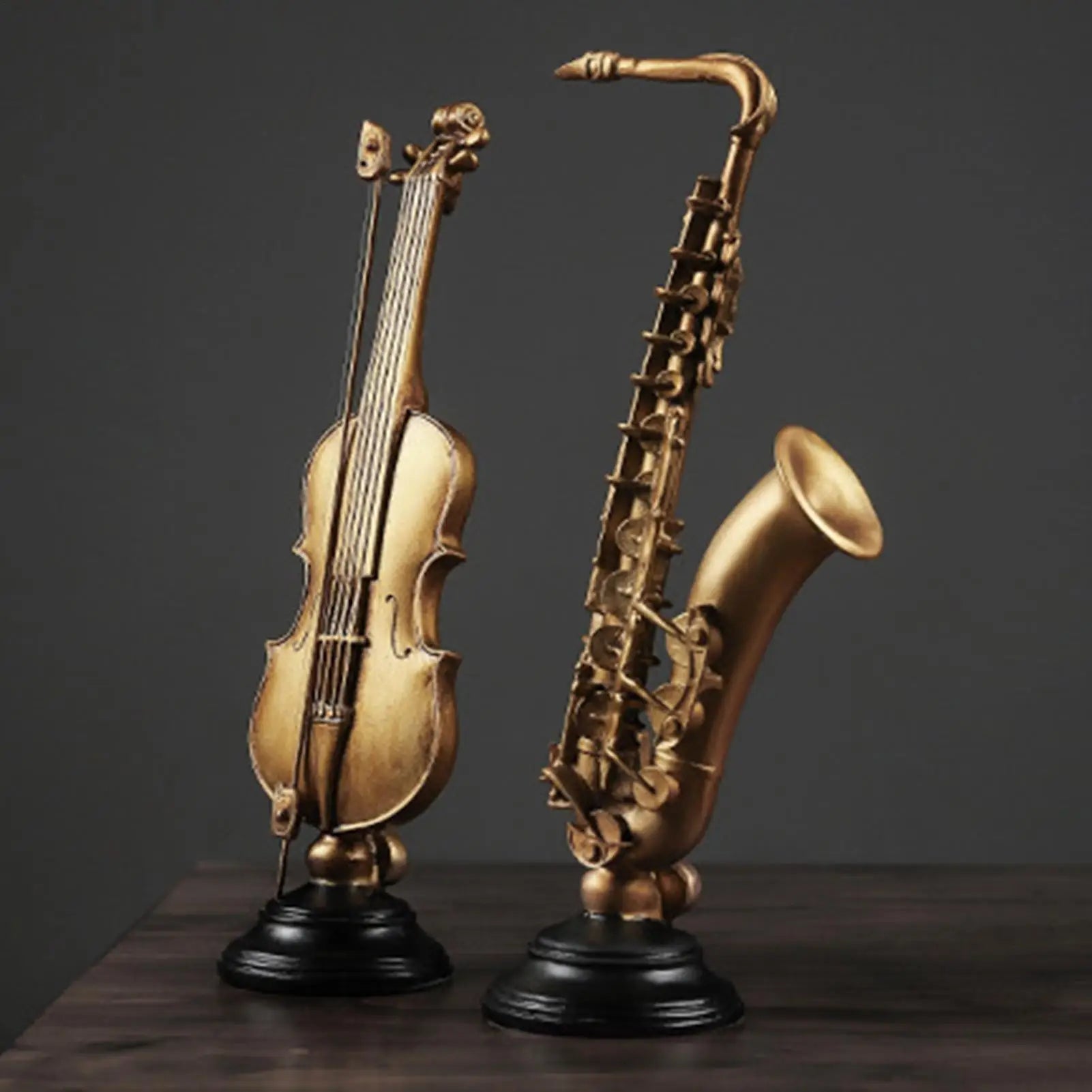 Instrument Figurines Gold Simulation Collectible Statue Miniature Saxophone Violin Statue with Stand for Collector Musician Home Zpaxo