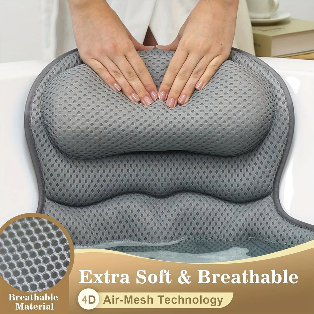 Luxury Bath Pillow 3D Air Mesh Secure Suction Neck Back Support