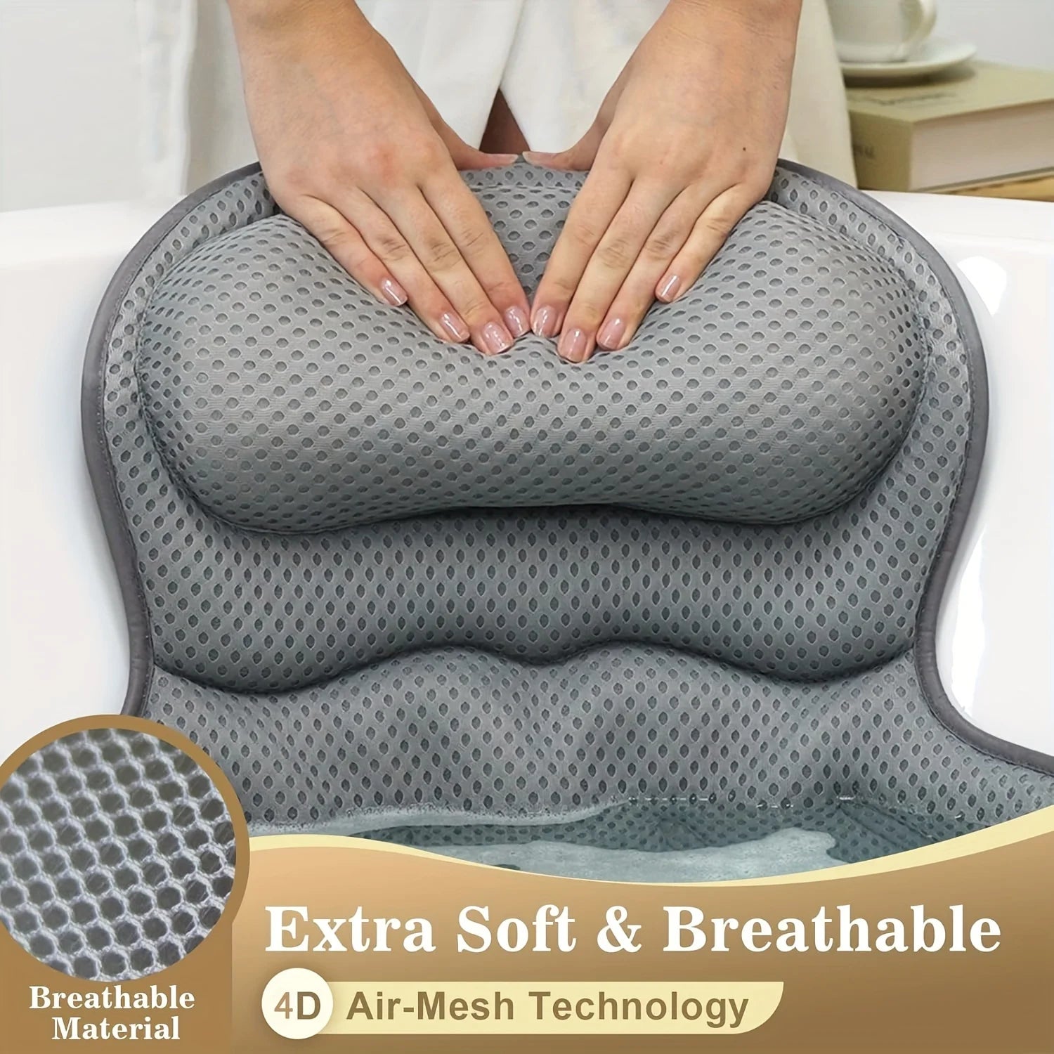 Luxury Bath Pillow 3D Air Mesh Secure Suction Neck Back Support