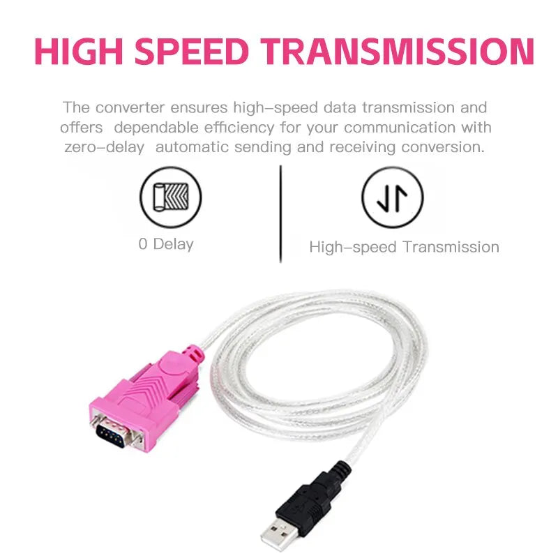 USB RS232 DB9 Serial Cable 9-pin Shielding Speed Data Transmission Zpaxo