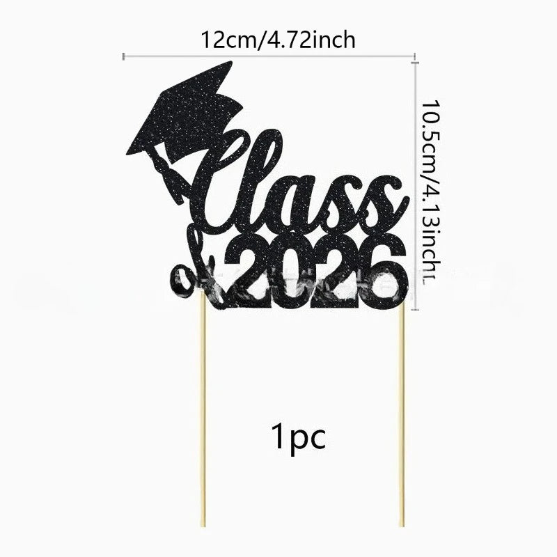 10 Black Gold Class 2026 Cake Topper Congrats Grad School College