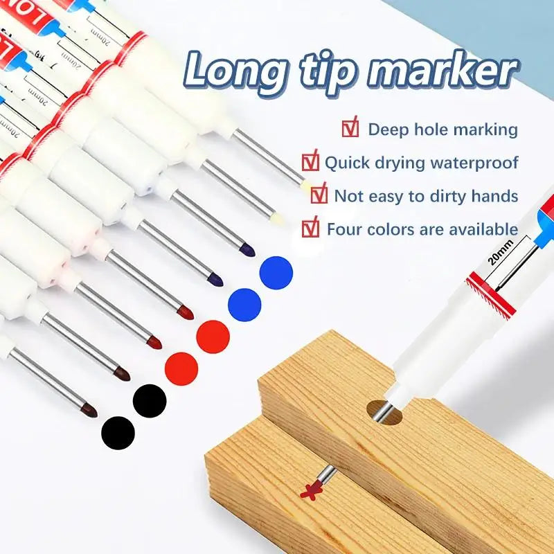 2cm Multi-Purpose Waterproof Long Head Markers Deep Hole Marker Pen For Metal Perforating Red/Black/Blue Ink Woodworking Tools Zpaxo