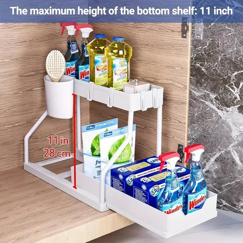 2-Tier Pull-Out Storage Drawers - Heavy-Duty Space Saving Organizer for Kitchen & Bathroom Essentials Bathroom Essentials Zpaxo 1pc 1