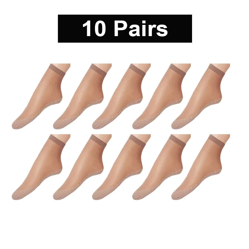 5 10 Pairs Women Socks Soft Non-slip Summer Ultrathin Breathable Sock Zpaxo Brown-10Pairs One Size