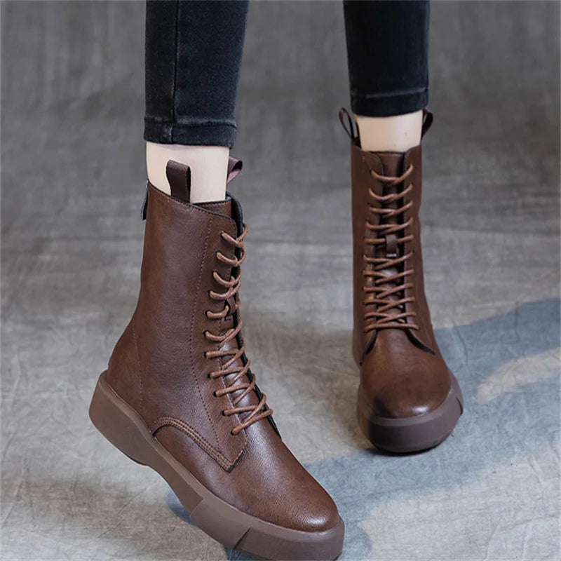 Large Women's British 2023 Autumn Winter Flat Bottom Retro Medium Zpaxo