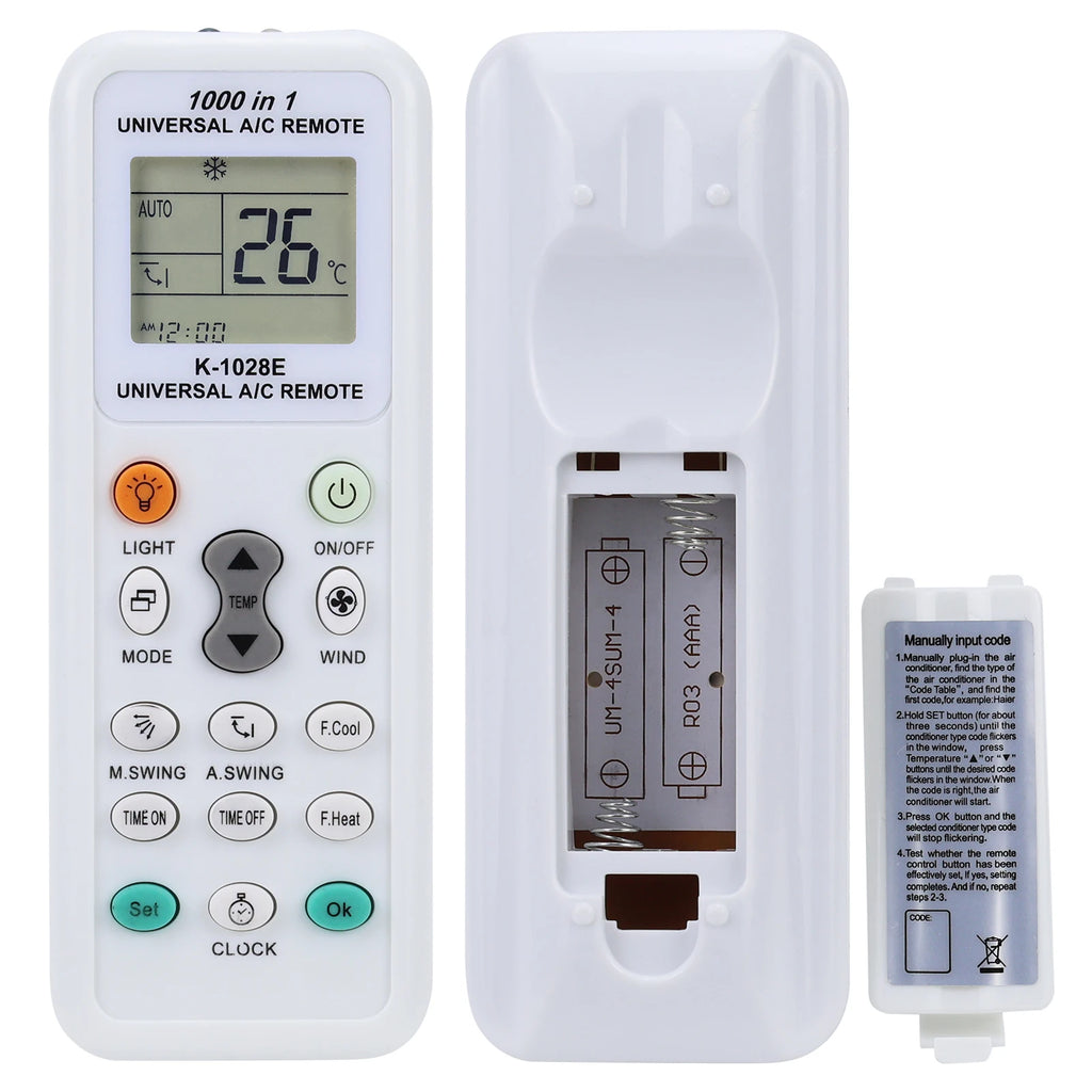 1000 In 1 Universal K-1028E Air Conditioner A/C Remote Control For Gree Midea Toshiba Haier Daikin Hitachi Sharp Panasonic Sanyo Zpaxo White