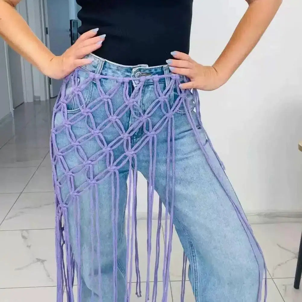 Bohemian Tassel Waist Belt – Handwoven Macrame Fringe Wrap Boho Tassel Belt Zpaxo