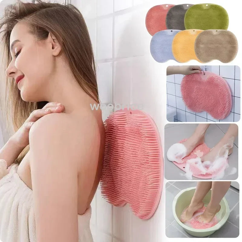 Silicone Rub Back Brush Bathroom Non-slip Wash Foot Pad Massage Shower Mat with Sucker Bath Massage Foot Exfoliating Brush Pad Zpaxo