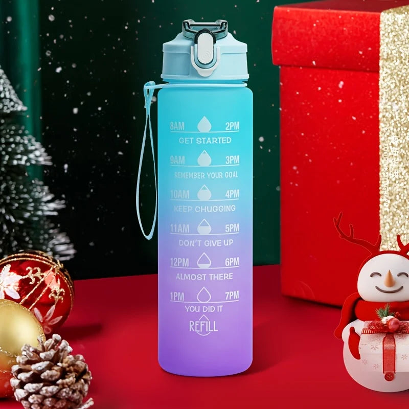 2l/900ml Water Bottle Liter Stay Hydrated Motivated Leakproof Plastic Sport Bottle Reminder Times Sports Outdoor Fitness Office Zpaxo 900ml-green purple 2.0L