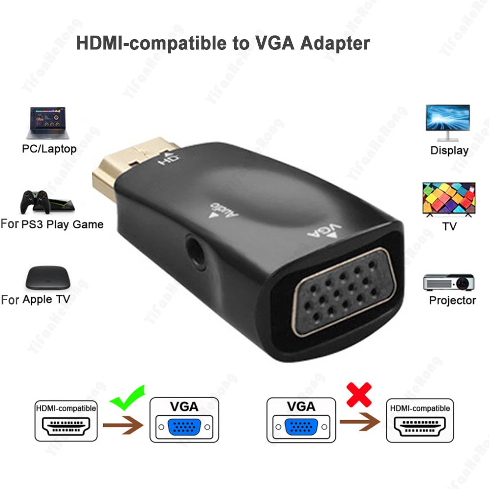 HD 1080P HDMI-compatible VGA Cable Converter Adapter Jack Audio Zpaxo