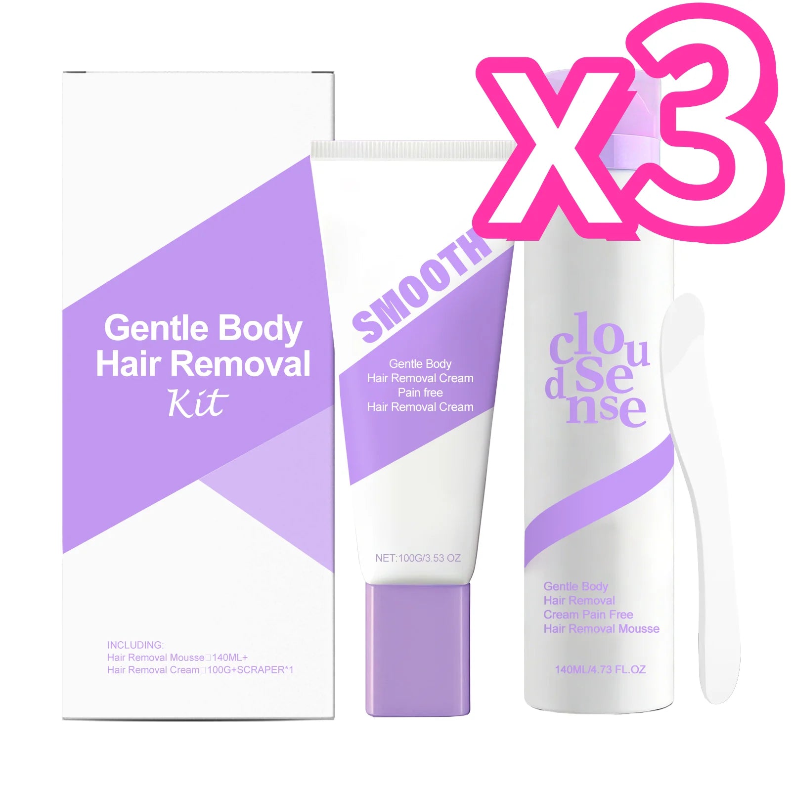 3-in-1 Painless Body Hair Removal Kit – Cream, Mousse & Scraper Hair Removal Kit Zpaxo 3 Set