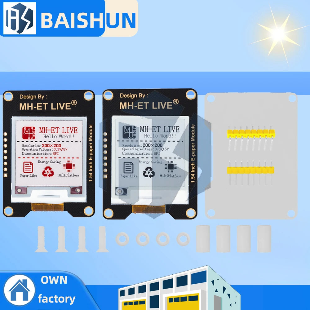 1.54" MH-ET LIVE E-Ink Screen Module, SPI Communication Full/Partial Refresh Multi-MCU Compatible E-Paper Board Zpaxo
