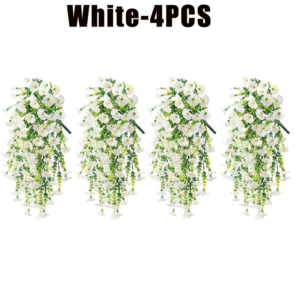 Artificial Hanging Flowers Plants Silk Morning Glory Eucalyptus